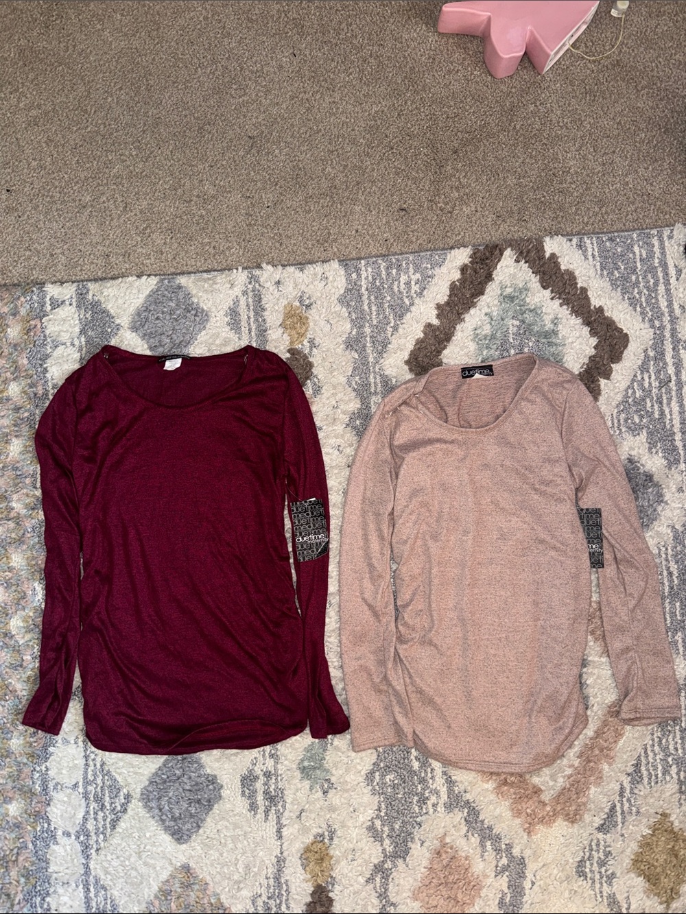 Due Time Maternity Tops— Burgundy & Dusty Rose